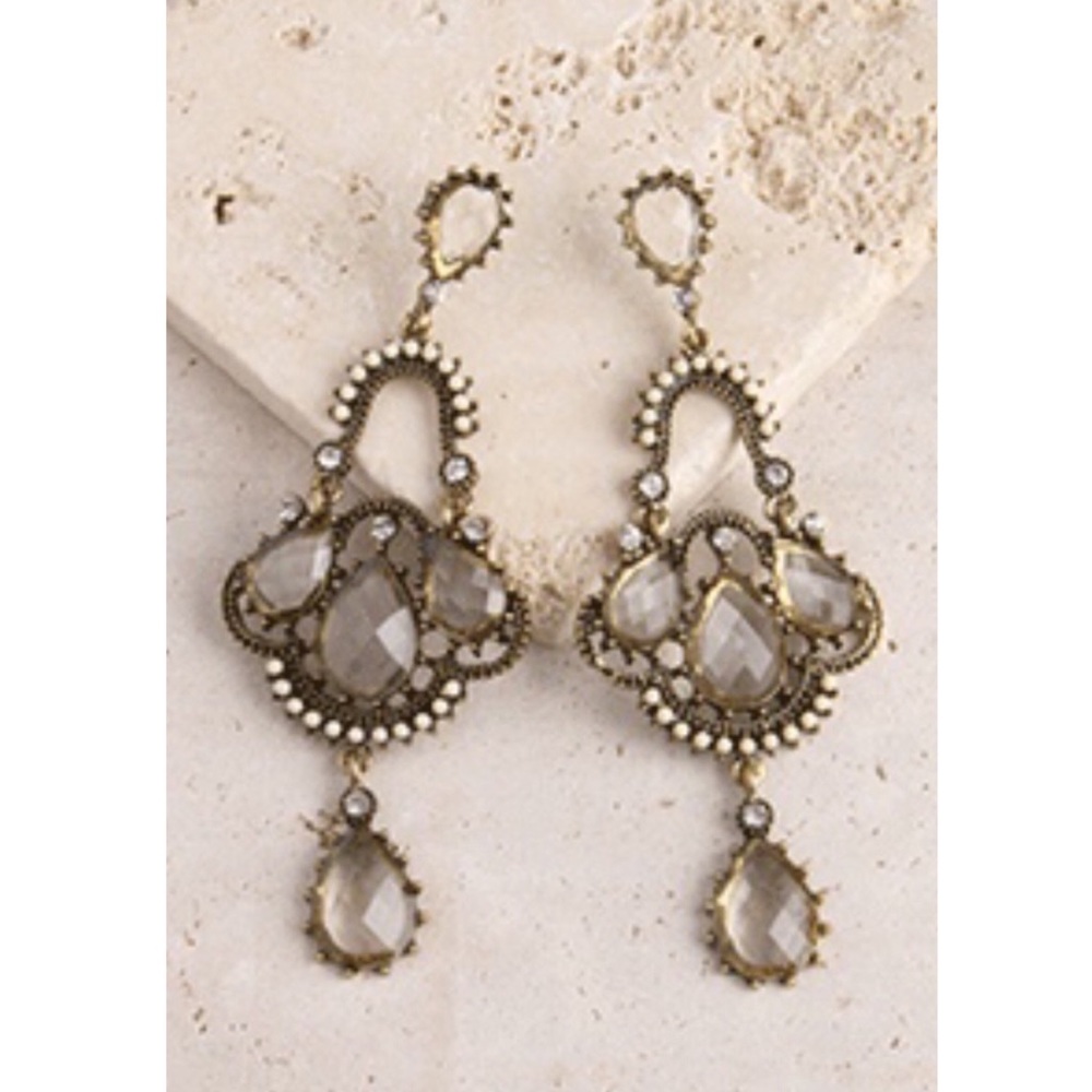 Chandelier Drop Gemstone Ornate Statement Earrings